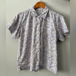 Columbia Dragonfly Print Lavender Short Sleeve Button Up Shirt Women Medium